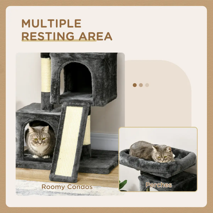 Cat Rest & Play Activity Tree w/ 2 House Perch Scratching Post Black Pawhut by Unbranded
