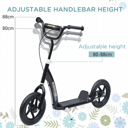Push Scooter Teen Kids Stunt Bike Ride On with 12" EVA Tyres, Black HOMCOM by Unbranded