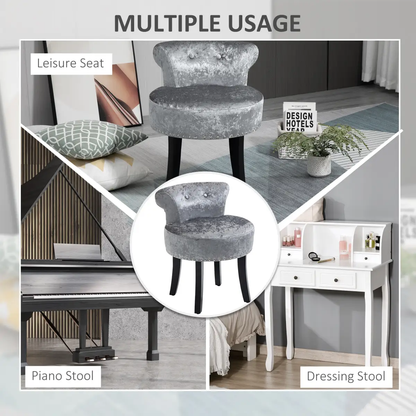 Dressing Table Stool Vanity Seat w/ Rubber Wood Legs Bedroom - Grey by HOMCOM
