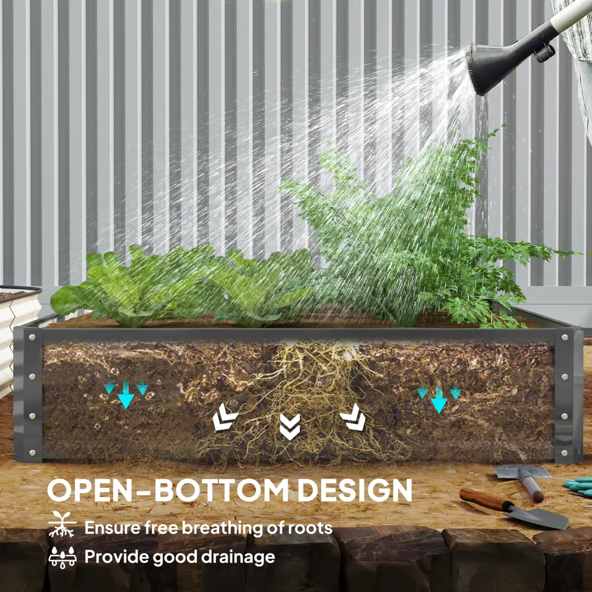 Outsunny Raised Garden Bed Metal Garden Flower Vegetable Planter Light Grey by Outsunny
