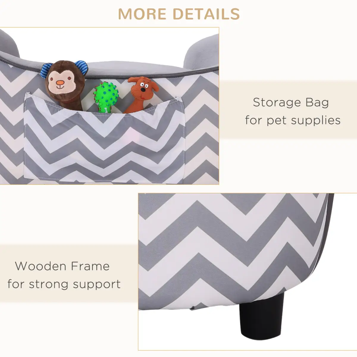 PawHut Dog Sofa Pet Couch for XS Dogs with Removable Sponge Padded Cushion Grey by PawHut