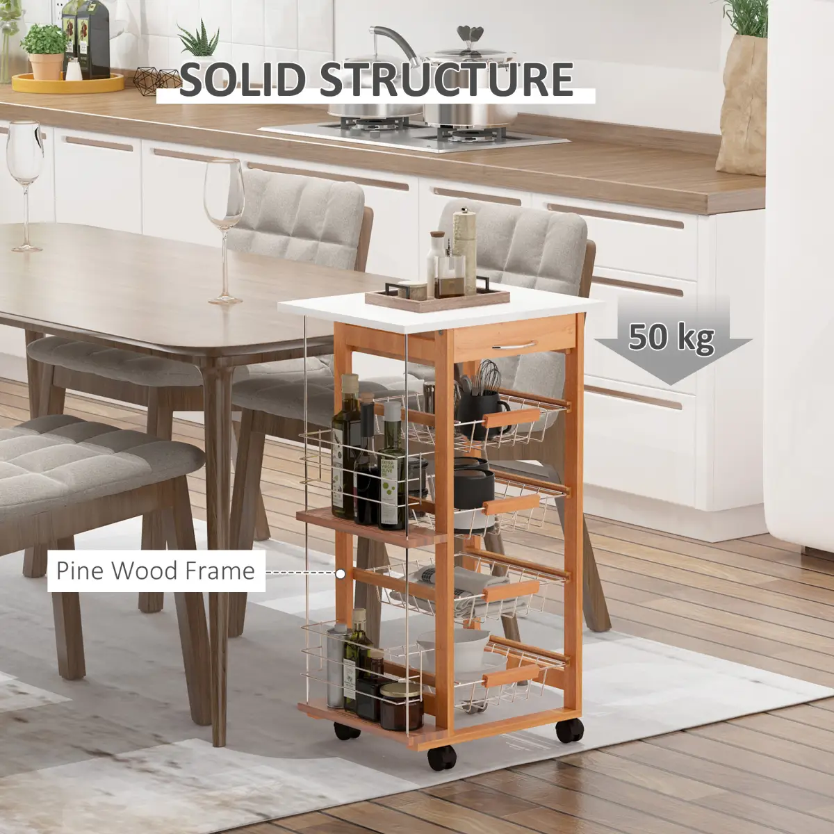MDF Multifunction Kitchen Island Trolley-Brown by HOMCOM