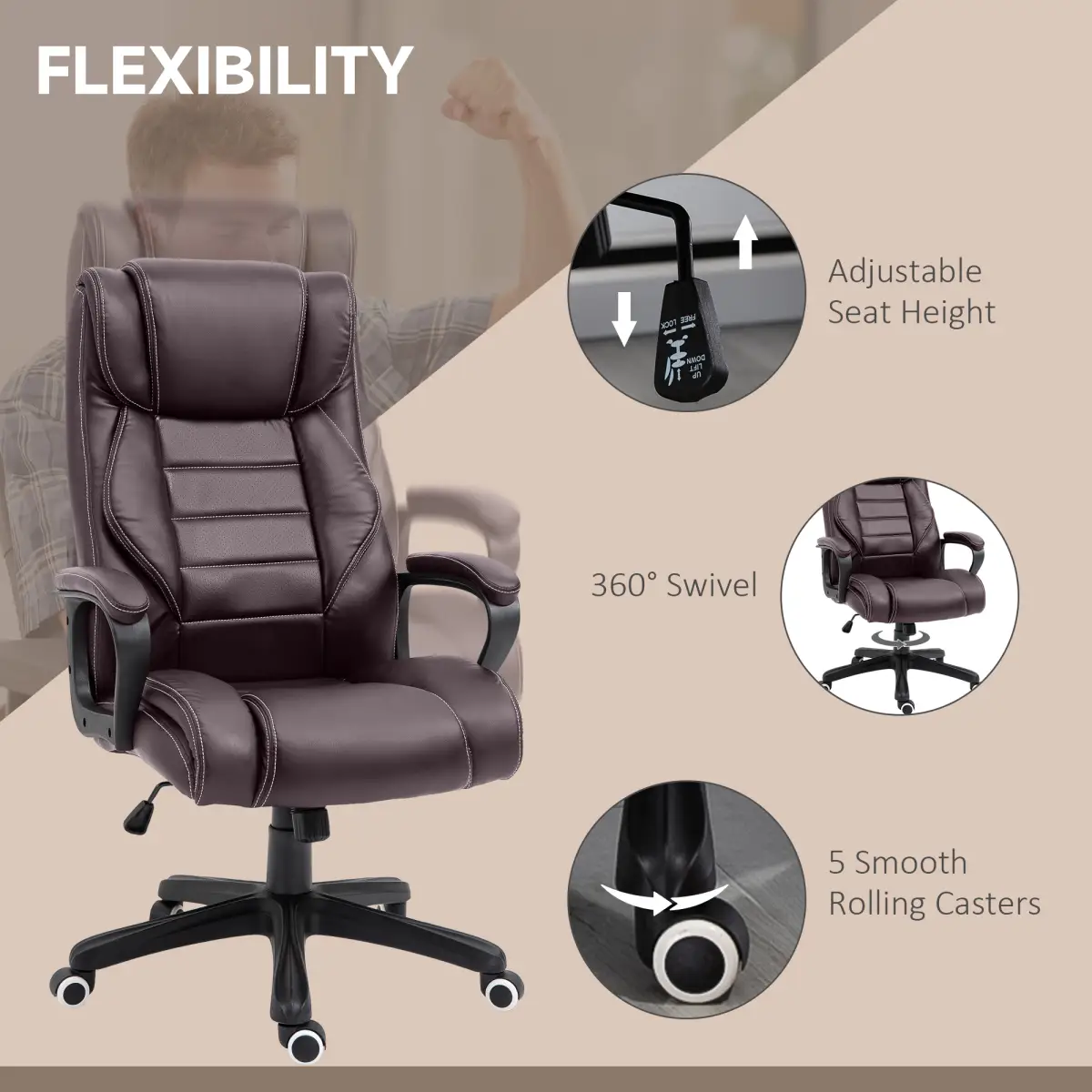High Back 6 Points Vibration Massage Executive Office Chair, Brown Vinsetto by Unbranded