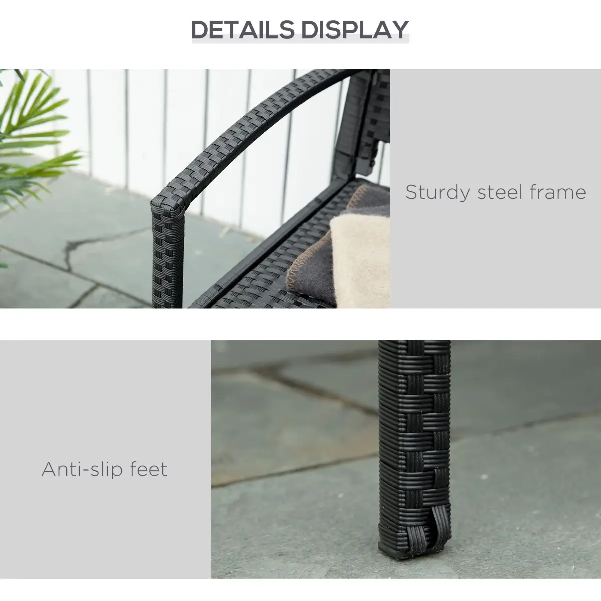 Outsunny Patio Rattan 2 Seater Garden Bench Love Seater Garden Armchair Black by Outsunny