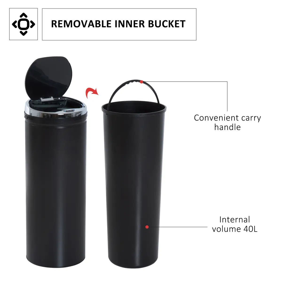 50 L Stainless Steel Sensor Trash Can W/ Bucket-Black by HOMCOM