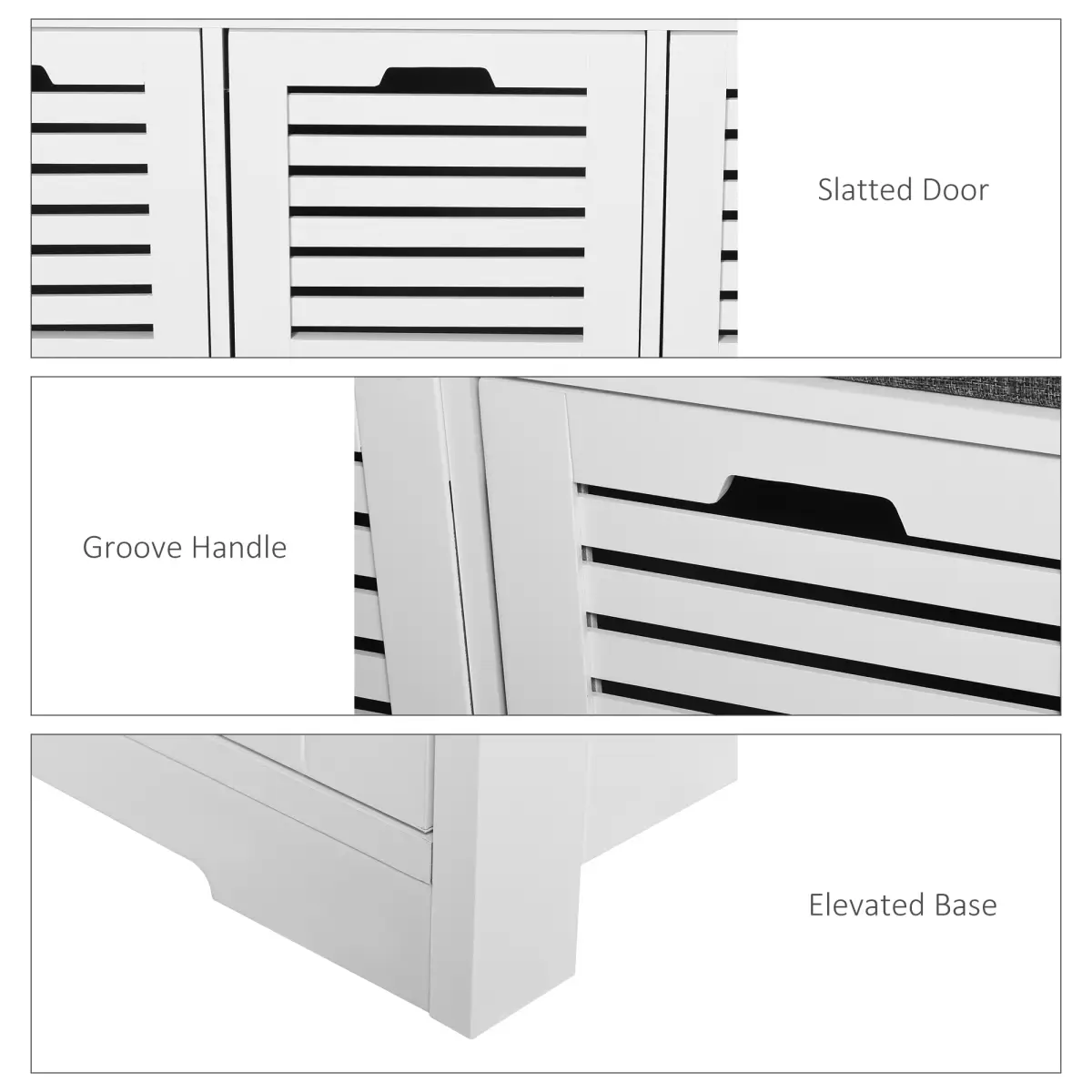 HOMCOM 3-Door Shoe Storage Bench Cushion Seat Slatted Doors Elevated Base White by HOMCOM