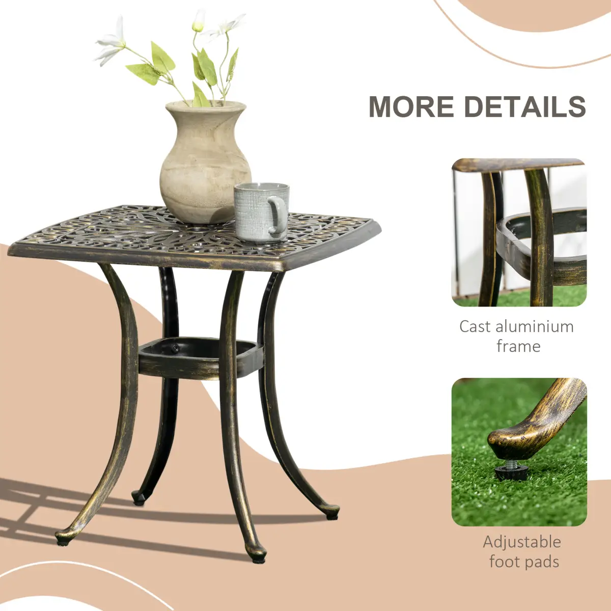 Outsunny 54 x 54cm Aluminium Outdoor Garden Side Table w/ Umbrella Hole, Bronze by Outsunny