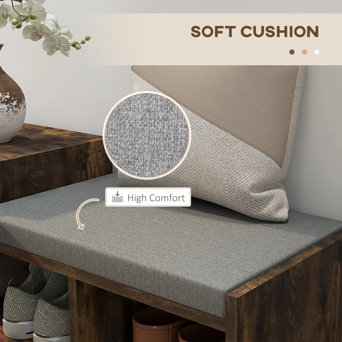 HOMCOM Upholstered Entryway Shoe Bench with Storage Drawer Open Shelf Brown by HOMCOM