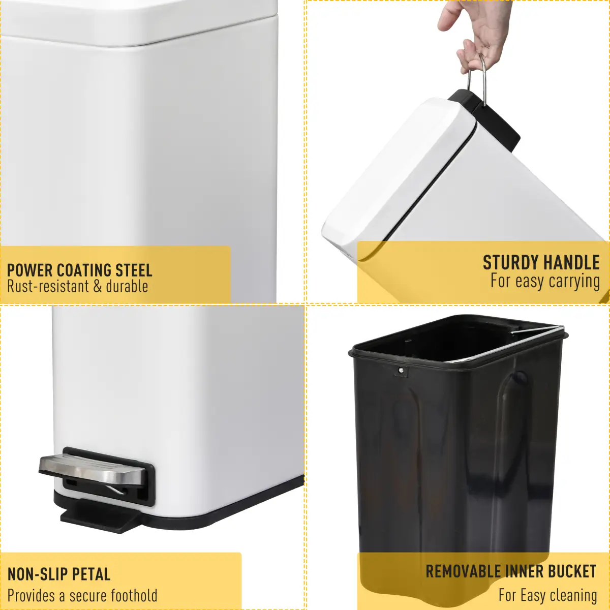 5L Rectangular Steel Pedal Bin White by HOMCOM
