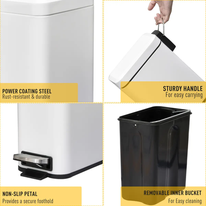 5L Rectangular Steel Pedal Bin White by HOMCOM
