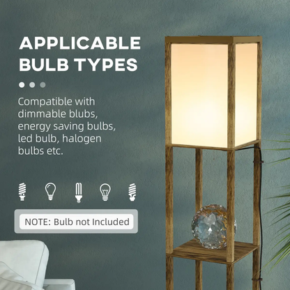 HOMCOM Shelf Floor Lamp with Dual Light, for Living Room, Bedroom, Brown by HOMCOM