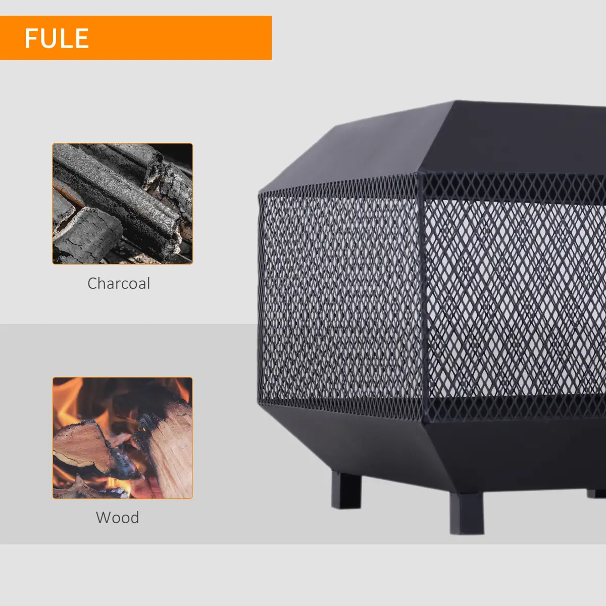 Outsunny Fire Pit, Square Shape, Steel-Black by HOMCOM