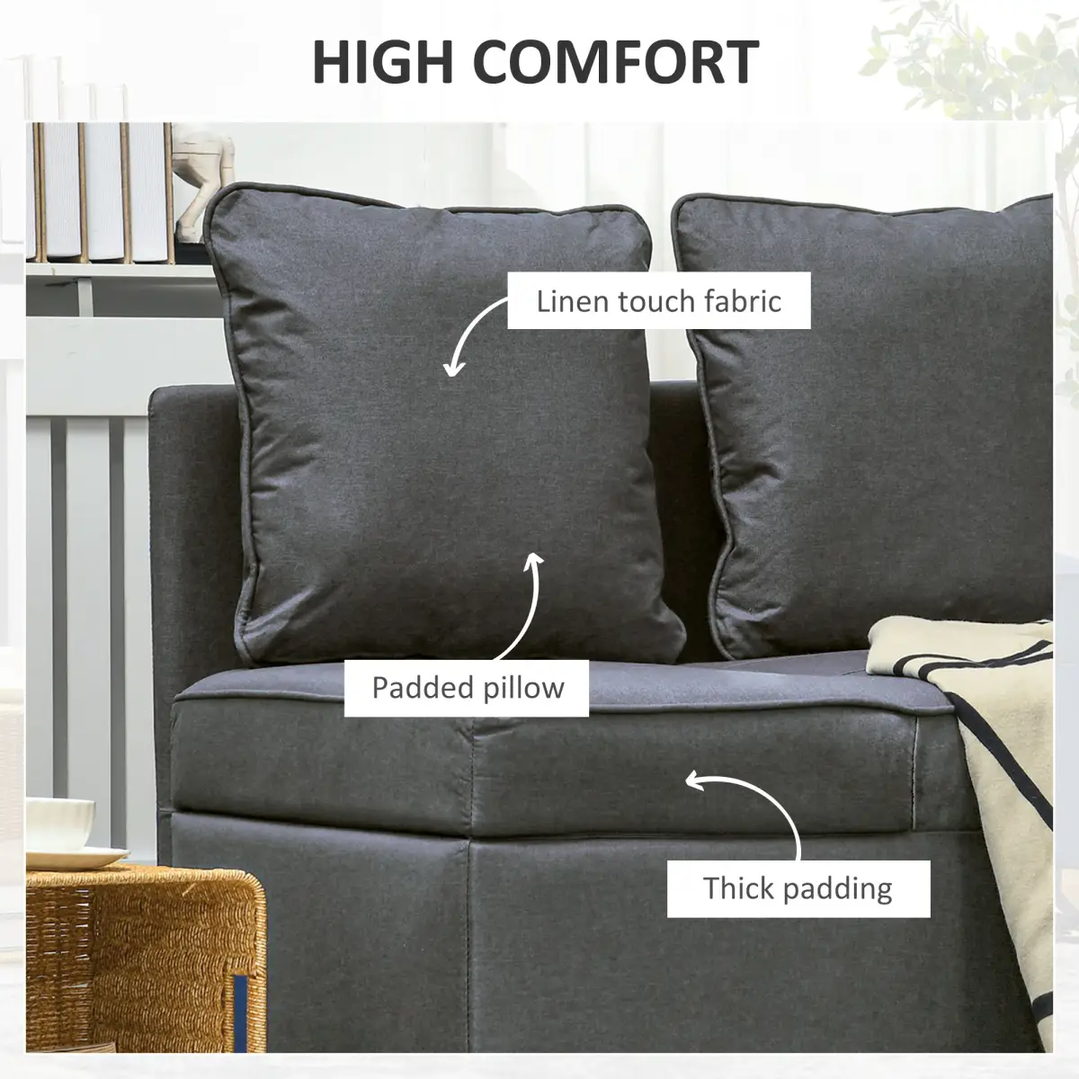 HOMCOM Folding Sleeper Sofa Bed Chair with Pillows, Pocket, Grey by HOMCOM