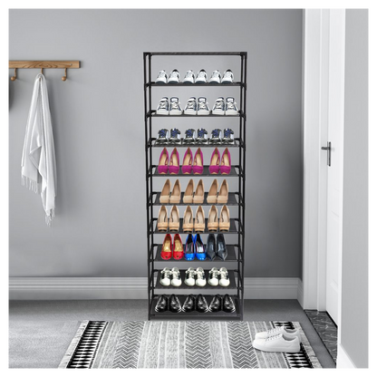 10 Tier Stackable Shoe Rack Storage Shelves - Stainless Steel Frame Holds 50 Pairs Of Shoes by N/A