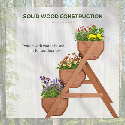 Outsunny 3 Tier Raised Garden Bed Wooden Elevated Planter Box Kit, Brown by Outsunny