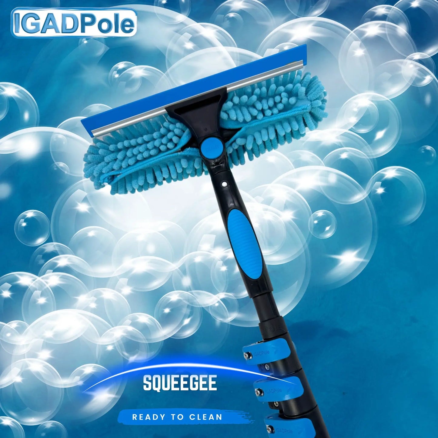 10ft Window Squeegee with Extension Pole, Window Cleaner Tool with 2-Stage Telescoping Pole, Window Cleaning Kit with 10ft Pole (3m) & Microfiber Cloths, 2 Blades Replacements & ACME Adapter by IGADPole