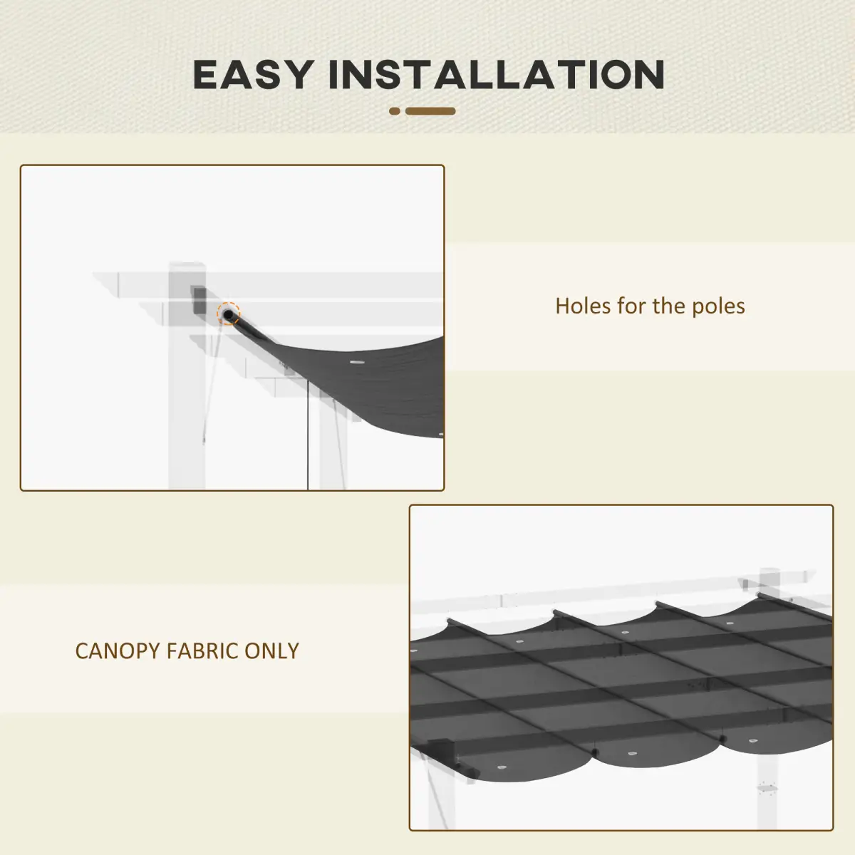Pergola Shade Cover for 3 x 3m Pergola, Replacement Canopy Fabric Only, Grey by Outsunny