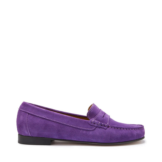 Women's Penny Loafers Leather Sole, purple suede by Hugs & Co.