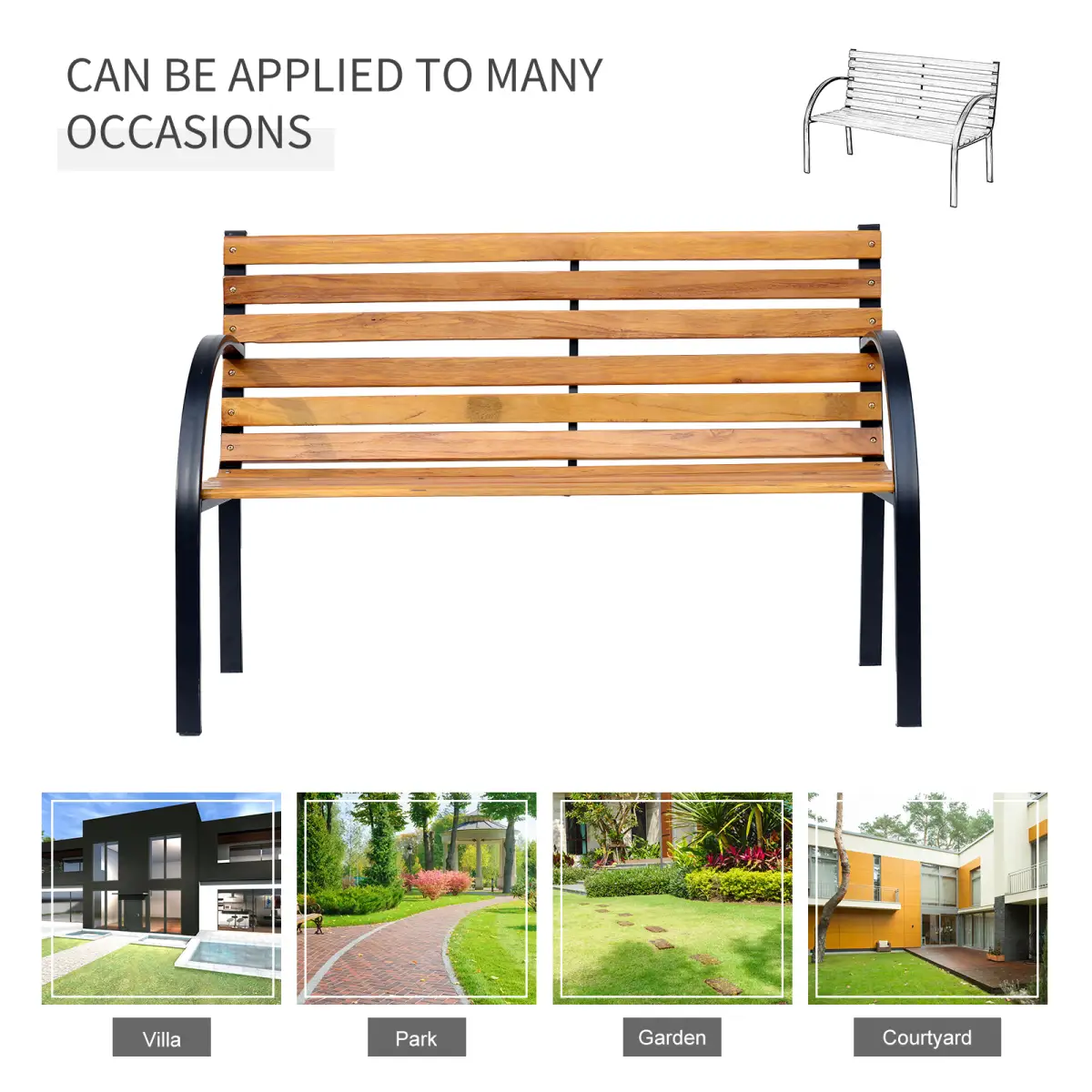 Garden Bench, 122Lx60Wx80H cm-Steel/Wood by Outsunny