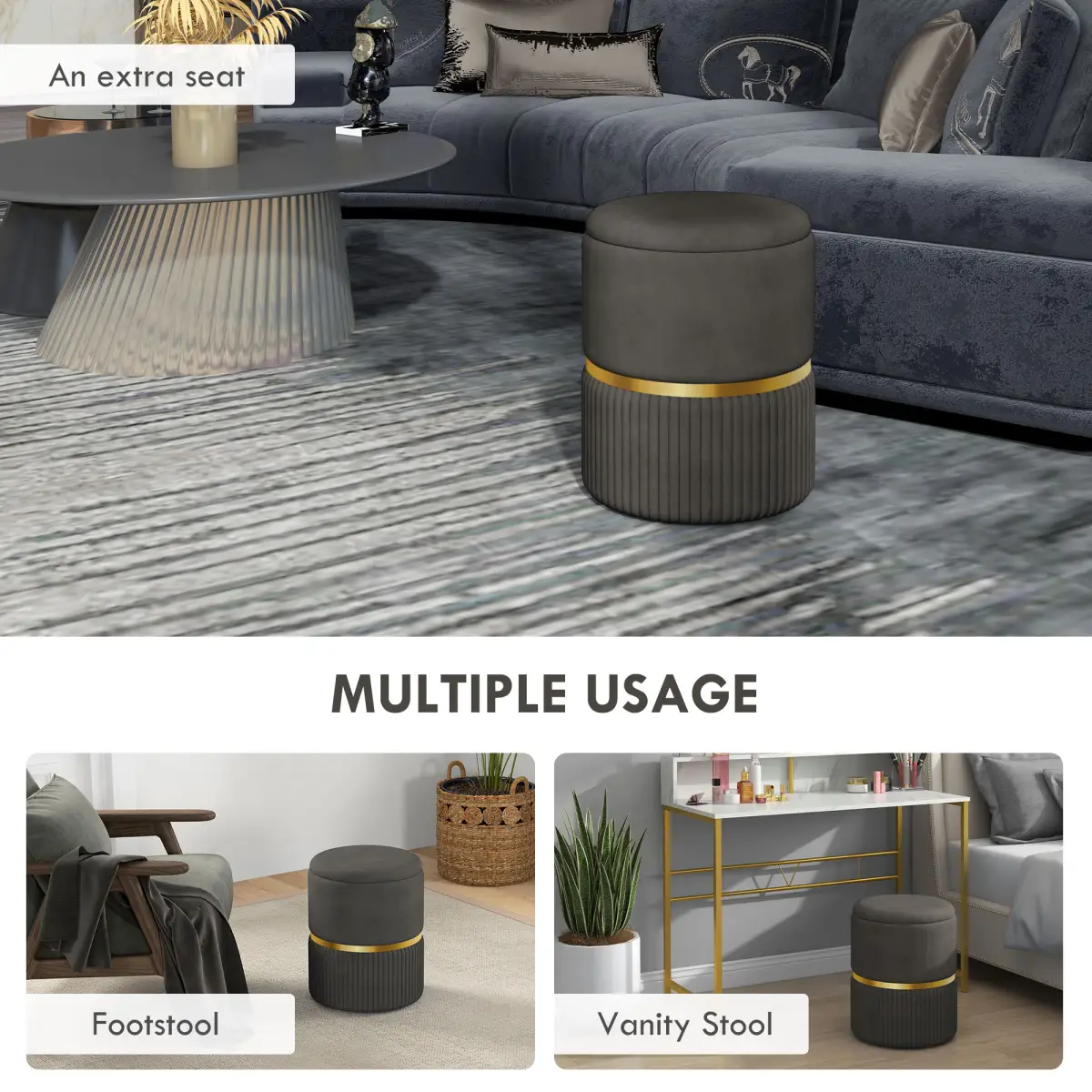 HOMCOM Round Pouffe, Storage Footstool with Cushioned Top, Hidden Space by HOMCOM