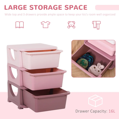 HOMCOM Kids Storage Units with Drawers 3 Tier Chest Vertical Dresser Tower by Unbranded