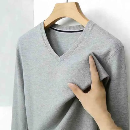 All-season Men's Light Gray V-neck Long Sleeve Knitwear Comfortable Casual Pullover for All Occasions by All Mart Bristol Ltd