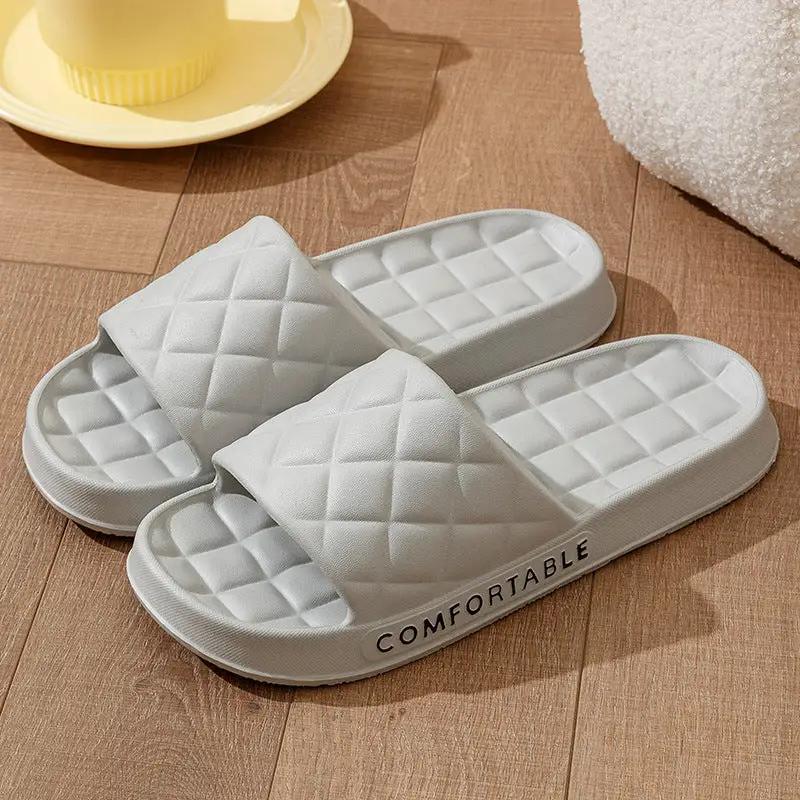 Men's Home Slippers With Plaid Design Soft-soled Silent Indoor Floor Bathing Slippers Women House Shoes Summer by Dropshipman