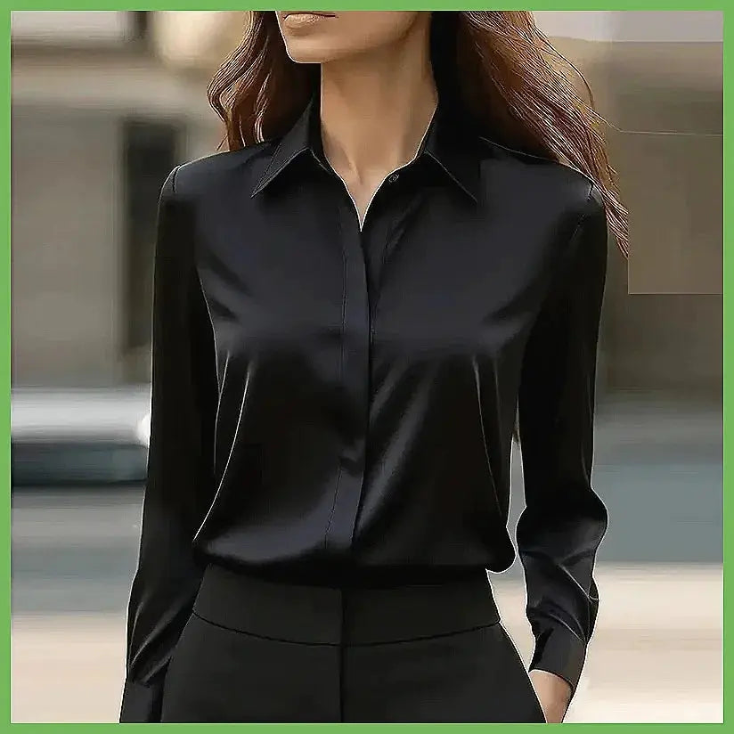 New Women's Office Blouse Long Sleeve Turn Down Collar Formal Shirt, Solid Colors Blue White Black Gray by All Mart Bristol Ltd