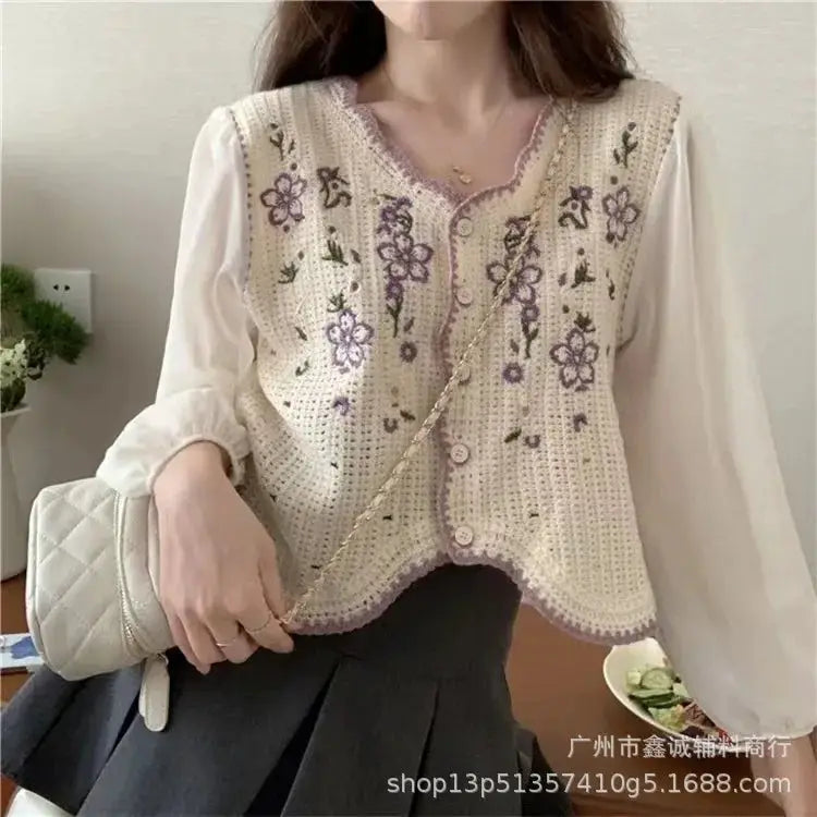 New Embroidered Lace Collar Short-Sleeved Chiffon Blouse for Women - Minimalist Chic Style, with Open and Loose Fit Top. by All Mart Bristol Ltd