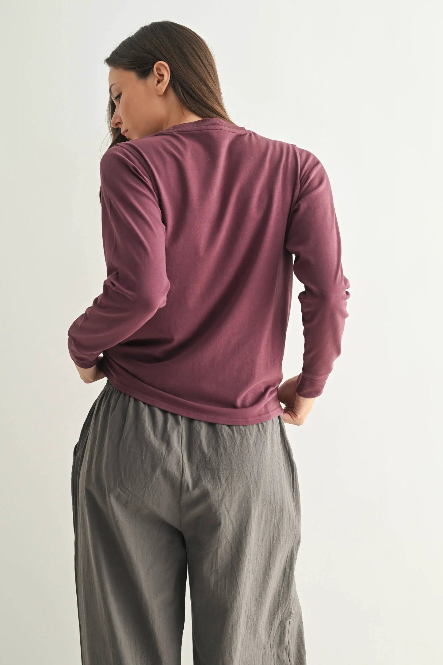 Vintage Plum Pima Cotton Relaxed Long Sleeve by Me & I