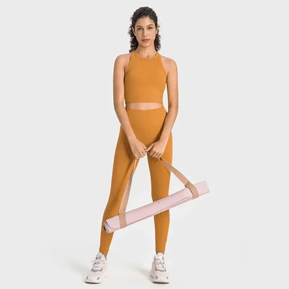 Built-in chest patch, high-end women's yoga vest, nude feel Leica gym exercise sports bra, hanging neck style by All Mart Bristol Ltd