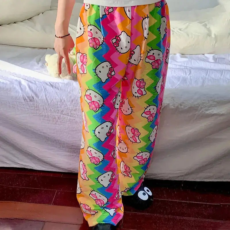 Pajama Pants Anime Kt Cat Rainbow Dopamine Trousers Skirt Cartoon Cute Loose Casual Trousers Cartoon Girl Gift Hello Kitty Loose by All Mart Bristol Ltd
