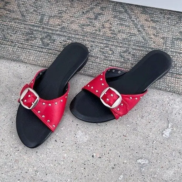 2026 Summer New French Style Buckle Slide Sandals Women Flat Leopard Print Beach Holiday Outdoor Slippers by Dropshipman
