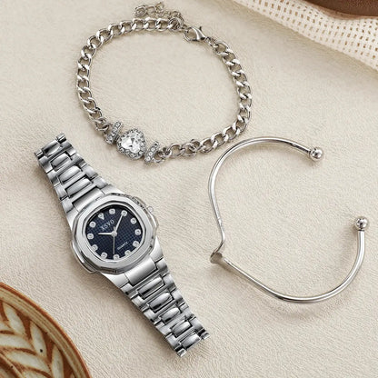 No gift box, small batch watches, Korean version of the square versatile quartz watches heart-shaped diamond bracelet 3 sets by All Mart Bristol Ltd