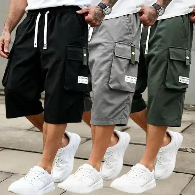 Men'S Summer Casual Cargo Shorts - Elastic Drawstring Waist, Multiple Pockets & Letter Patch Design, Regular Fit Mid-Rise Non-Stretch Fabric for Daily Wear & Leisure Activities, Nontransparent Fabric, Menswear, Minimalist Tiktokshopspringglowup by All Mart Bristol Ltd