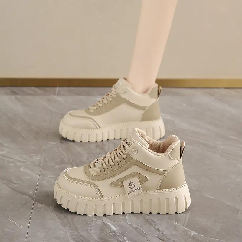Breathable High-top White Shoes For Women Versatile Chunky-soled Athletic-casual Style by Dropshipman