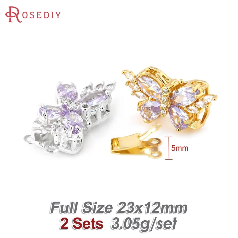 18K Gold Color Brass and Zircon Butterfly 1 Line and 2 Line Necklaces Connect Clasps Diy Jewelry Making Accessories Materials