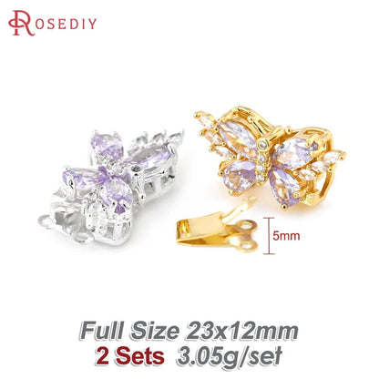 18K Gold Color Brass and Zircon Butterfly 1 Line and 2 Line Necklaces Connect Clasps Diy Jewelry Making Accessories Materials