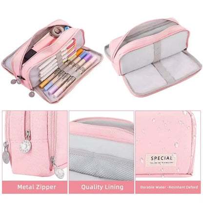 Large Capacity Pencil Case 3 Compartment Multifunctional Pen Bag for Girls Boy School Student Office Stationery Organizer by All Mart Bristol Ltd