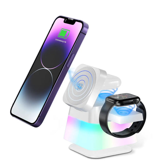 4 In 1 Rotatable Colorful Lighting Wireless Charger Stand For Phone 15 14 13 12 Pro Max 8 7 Holder Magnetic Fast Charging Station by Dropshipman