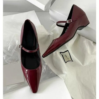2026 New Arrival Sweet Elegant Shoes Women Wedge Heel Mary Jane Shoes Pointed Toe Women's Shoes Metal Buckle Trim Sandals 5413 by All Mart Bristol Ltd