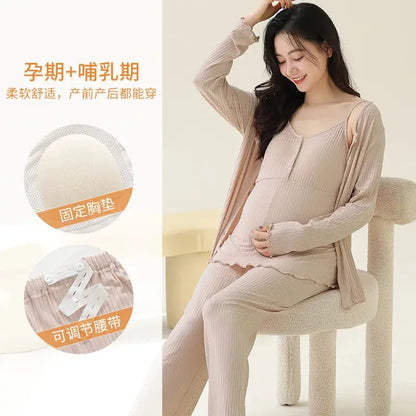 Modal Maternity Nursing Robe Set 3 Piece Postpartum Breastfeeding Pajamas with Chest Pads Hospital Labor Delivery Pregnancy Pjs by All Mart Bristol Ltd