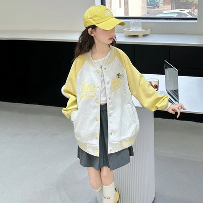 Teenage Girls Casual Baseball-Uniform Coat Loose Style Kids Spring Autumn Sporty Jacket Children New Arrival Sports Costume by All Mart Bristol Ltd