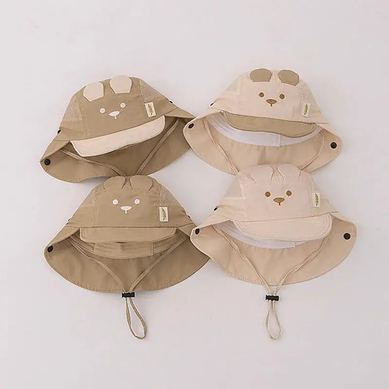 Boys Girls Neck Protection Kids Panama Hat Breathable Summer Baby Hat Cartoon Bear Ear Embroidery Quick Dry Fisherman Hats by All Mart Bristol Ltd