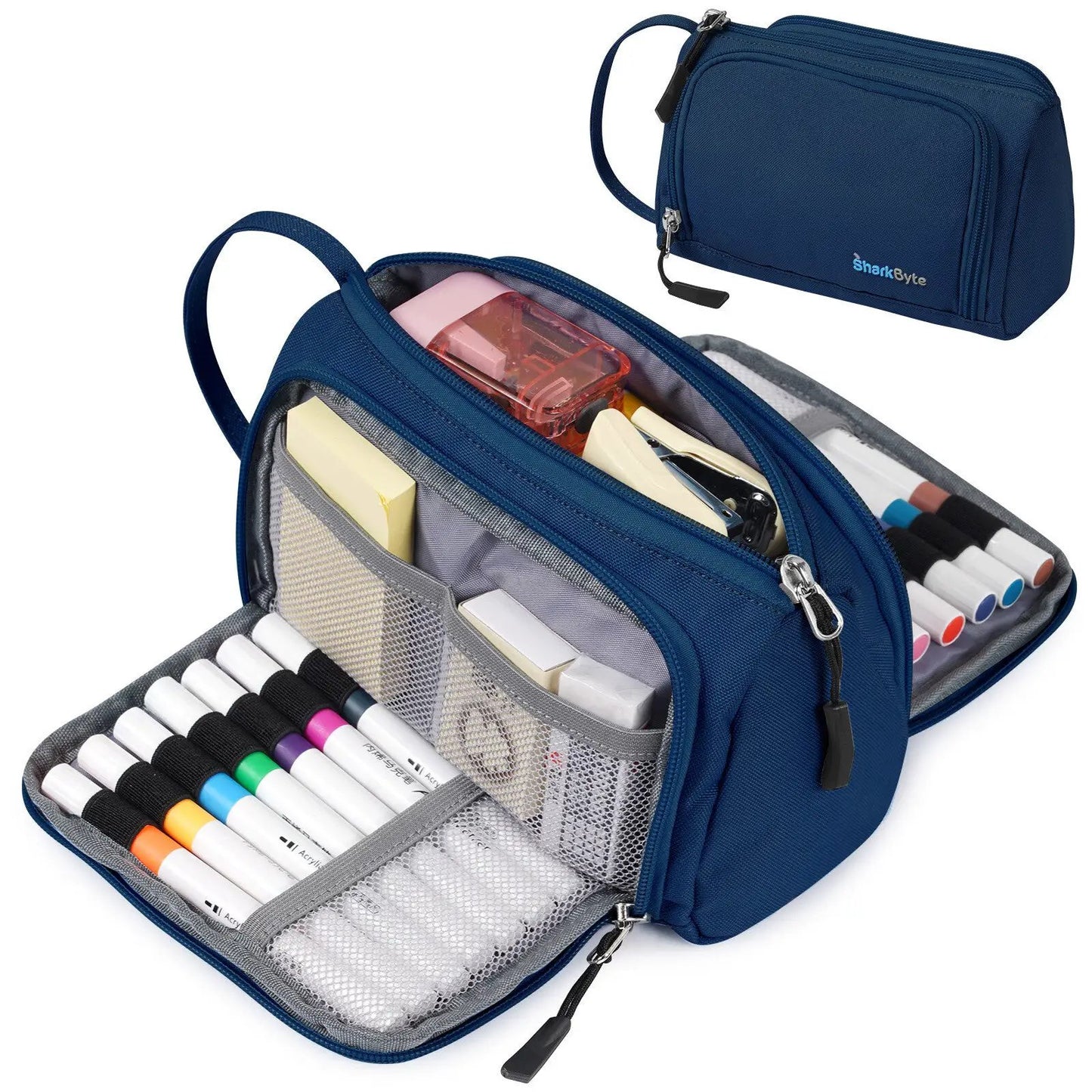 Large Capacity Pencil Case 3 Compartment Stationery Pouches Makeup Bag Storage by All Mart Bristol Ltd