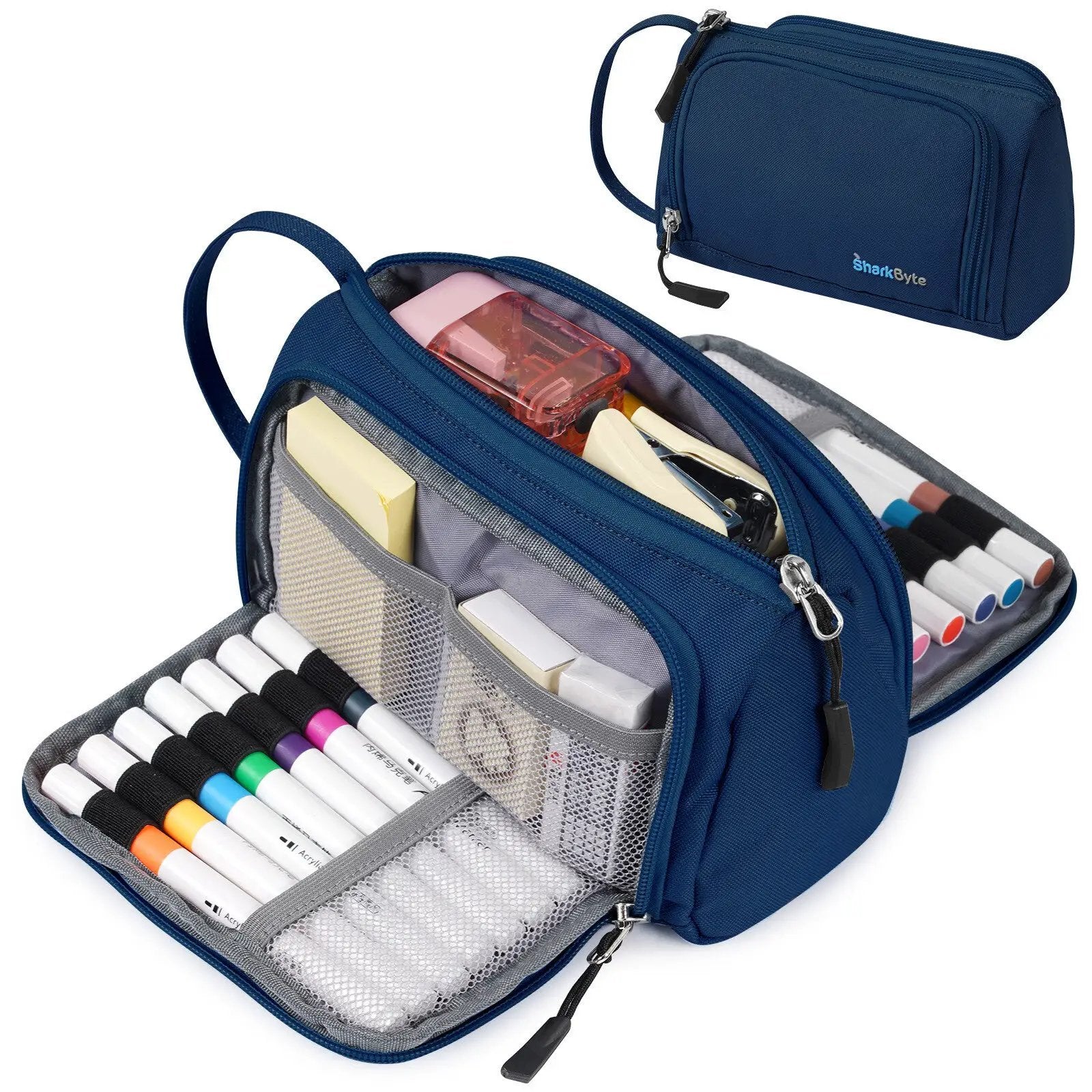 Large Capacity Pencil Case 3 Compartment Stationery Pouches Makeup Bag Storage by All Mart Bristol Ltd