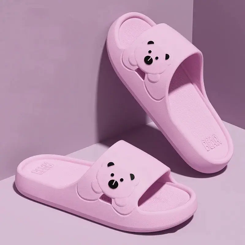 Slippers Bathroom Cartoon Bear Indoor Slippers For Women Lightweight Soft EVA Slides Woman Comfort Home Summer Bathroom Non Slip by All Mart Bristol Ltd