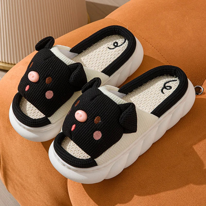 Home Linen Slipper for Women Cute Bunny Clouds Flip Flops Female Design Cozy Shoes Slides Four Season Platform Couples Sandals by All Mart Bristol Ltd