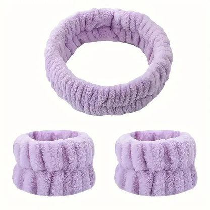 Coral Velvet Facial High-elastic Makeup Hairband Face Wash Wristband Set-face Wash, Facial Mask, Skin Care by All Mart Bristol Ltd