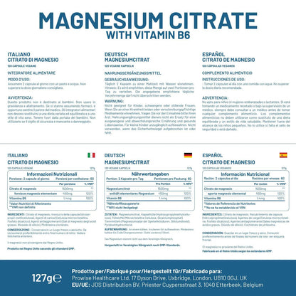 Magnesium Citrate Capsules 1500mg with Vitamin B6 by Prowise Healthcare